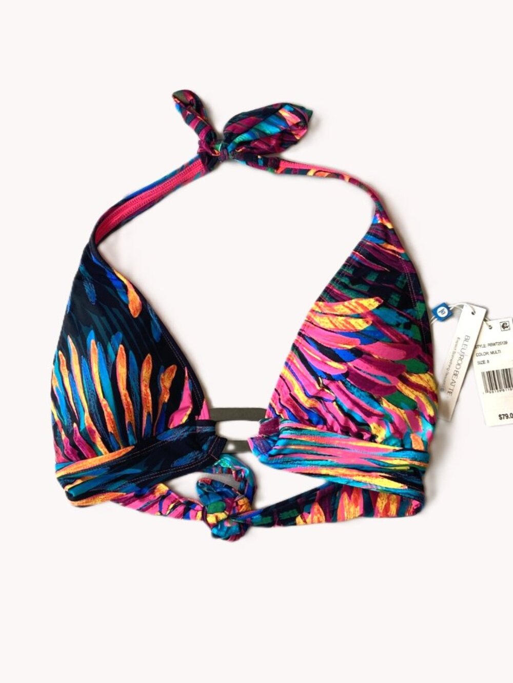 Bleu Rod Beattie Wild Thing Banded Halter Bikini Swim Top Womens 8 Multi NWT
